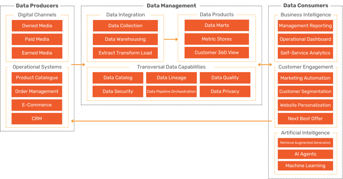 customer data architecture, data flow infographic